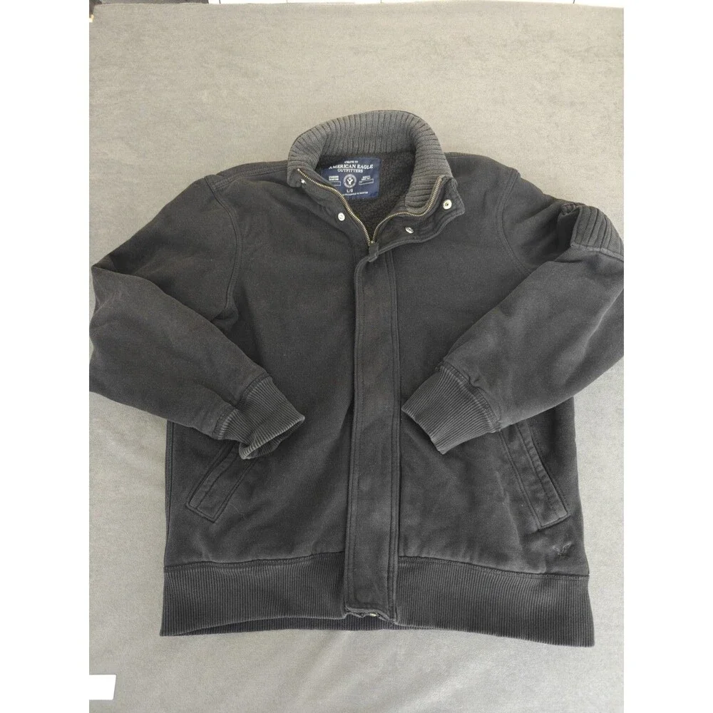 American Eagle Outfitters Sherpa Lined Jacket Mens Large Black Full Zip